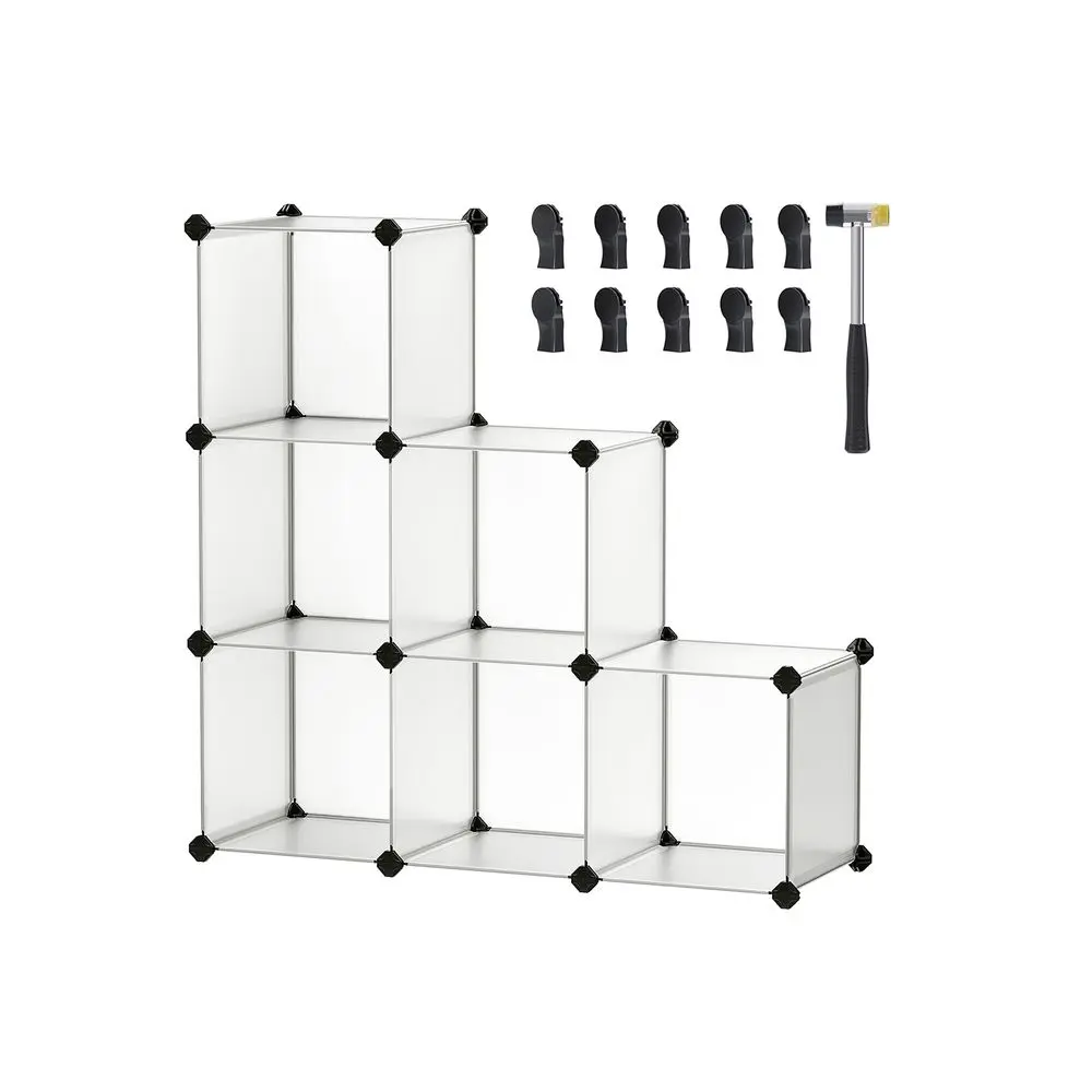 SONGMICS 6 Cube Storage Organizer, DIY Closet Shelf, Plastic Clothes Organizer, Modular Bookcase, 11.8 x 11.8 x 11.8 Inch Cubes, with Feet and Rubber Mallet,dorm room inspo,college dorm essentials,dorm haul