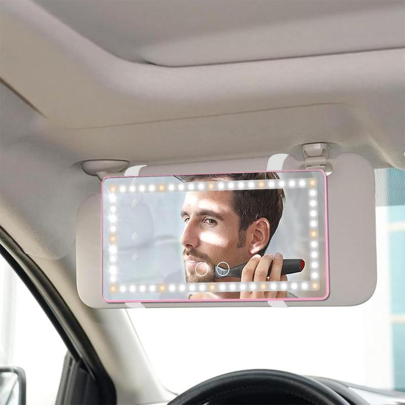 Car Sun Visor Vanity Mirror with 3-Color Touch Screen LED Light, Adjustable Brightness Auto Interior Rechargeable Makeup Mirror, Car Interior Accessories, Gifts for Girls, Mums, Girlfriend, even FathersDayGift