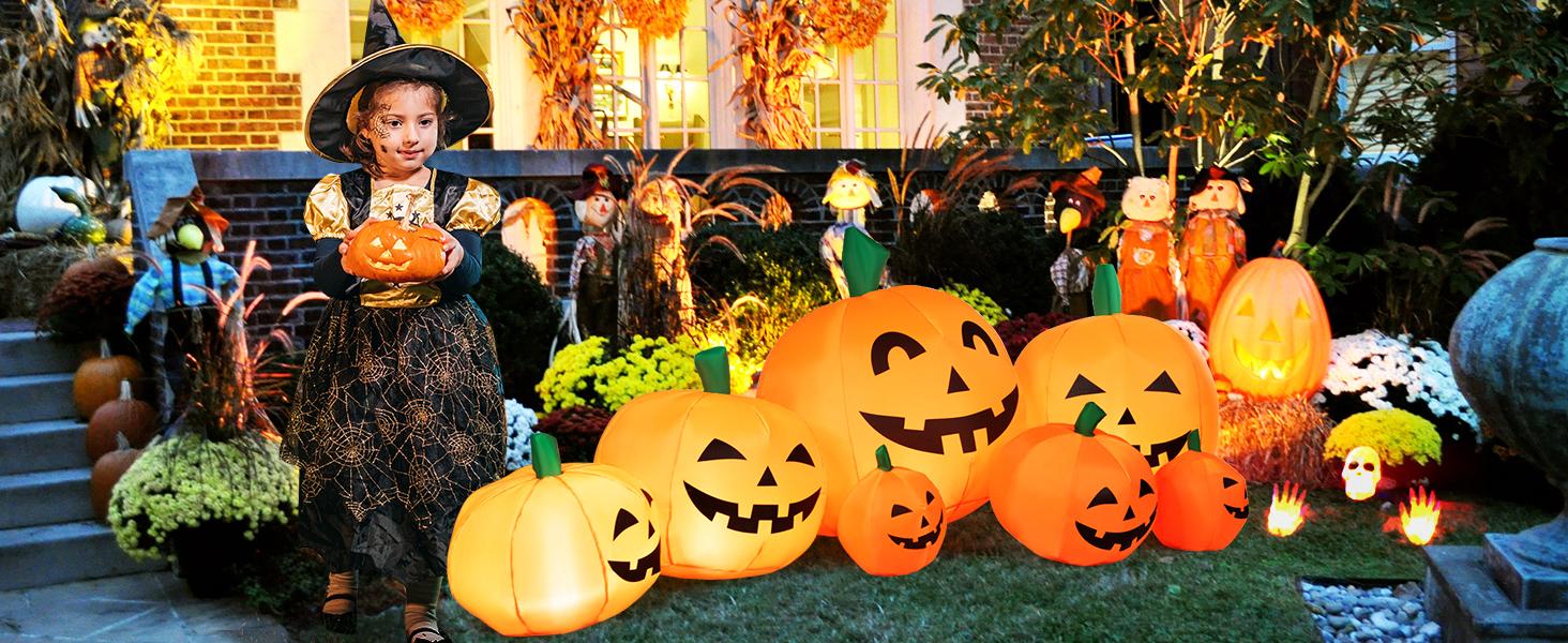 COSTWAY Halloween Inflatables Decoration with LED Lights, Giant Blow up Pumpkin/Dragon/Spider/Ghost/Clown/Scarecrow/Dead Tree, Outdoor Halloween Decorations with Built-in LED Lights for Lawn, Yard, Garden, Patio, Indoors