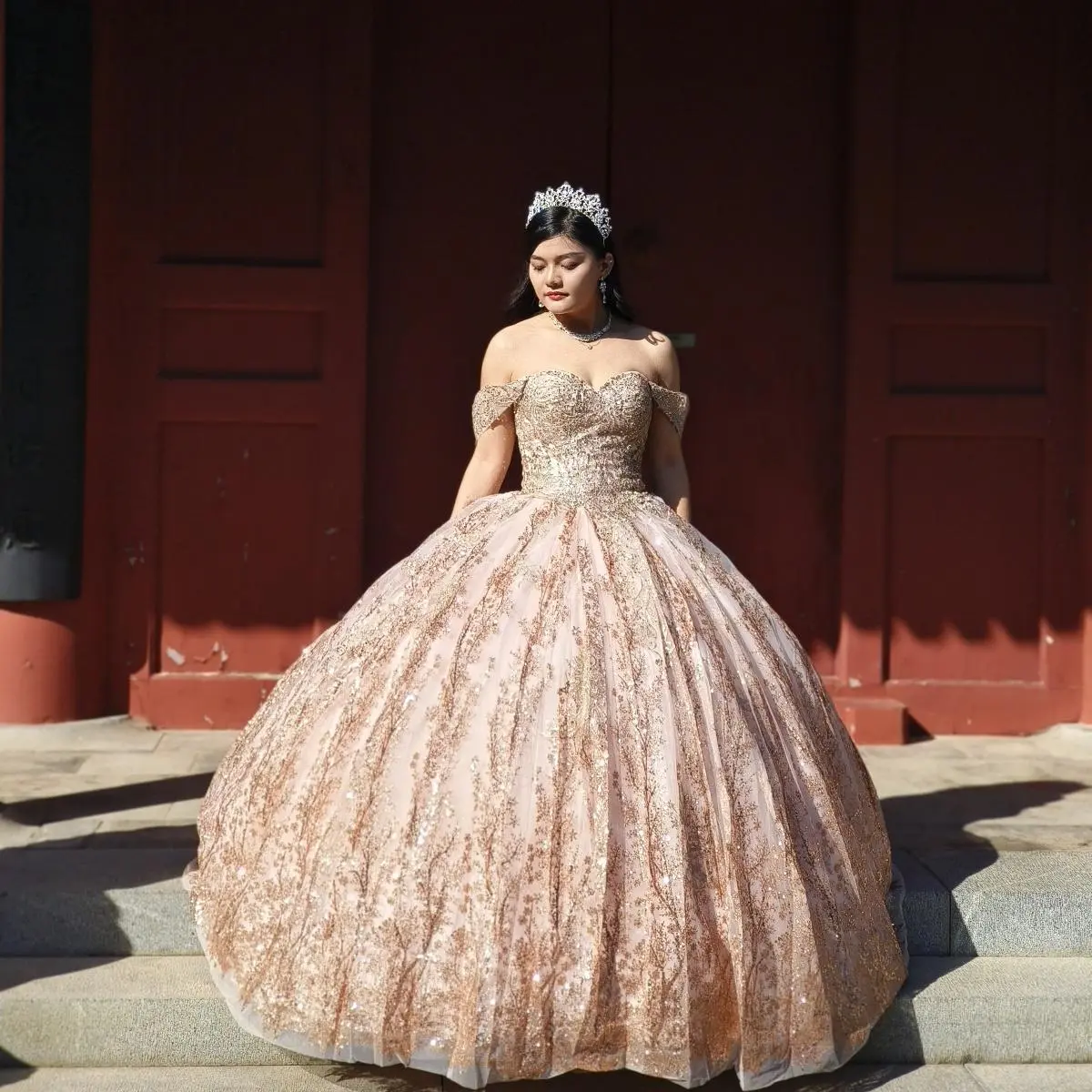 (LIVE 27) Quinceanera Ball Gown Dress Sequin Lace Mexican Sweet 15 Formal Party Dress for Special Occasions