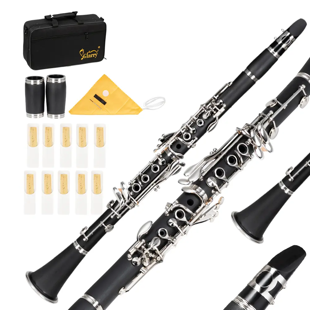 Beginner 17-Key Bb Clarinet for Music Learners - Black Chrome Durable, 2 Mouthpieces, Connector, Glarry Reed Set, Classic, with Gloves, Screwdriver, Cleaning Cloth, Ideal Father's Day Gift