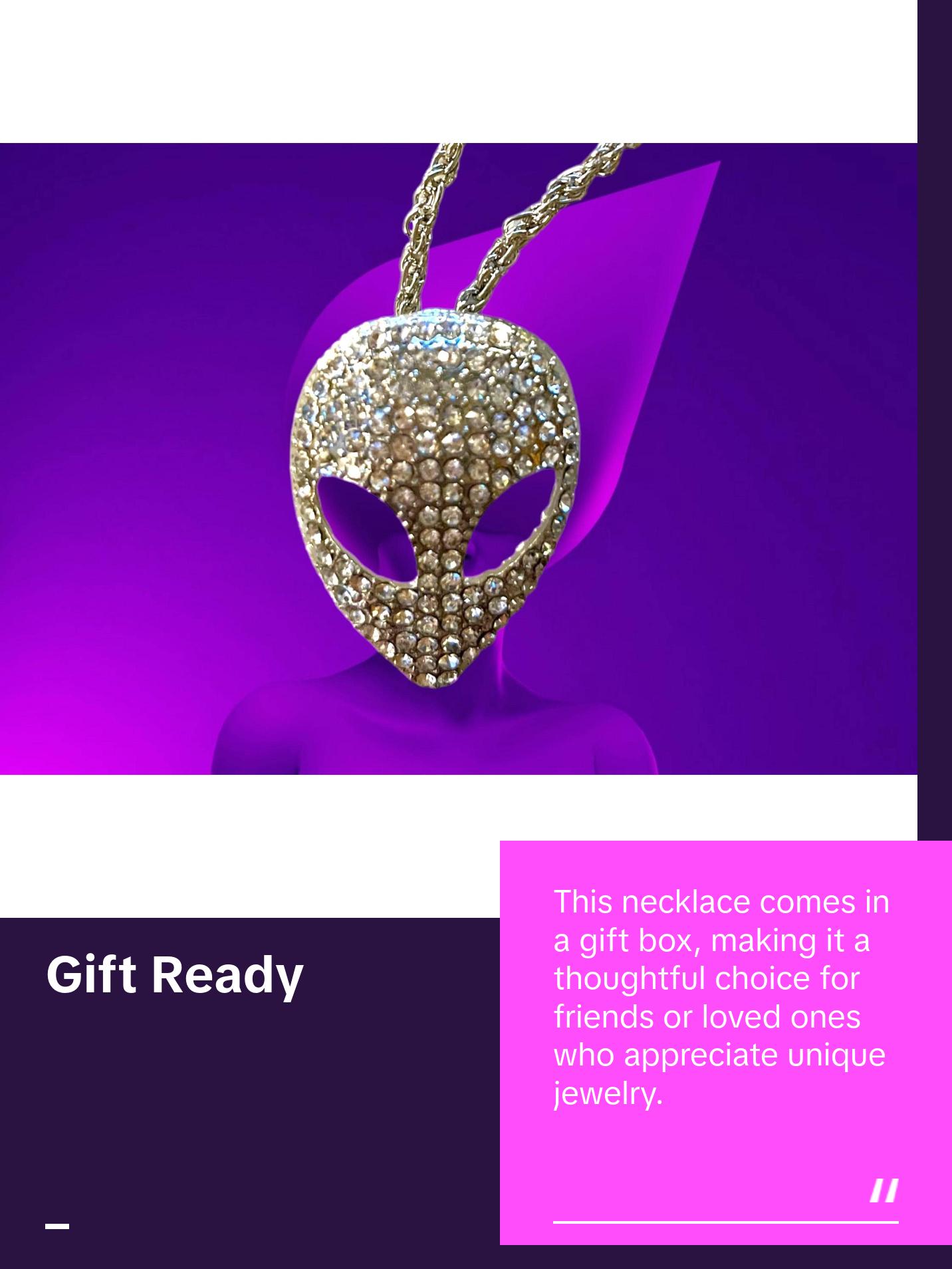 Cosmic Bling Rhinestone Alien Pendant Necklace