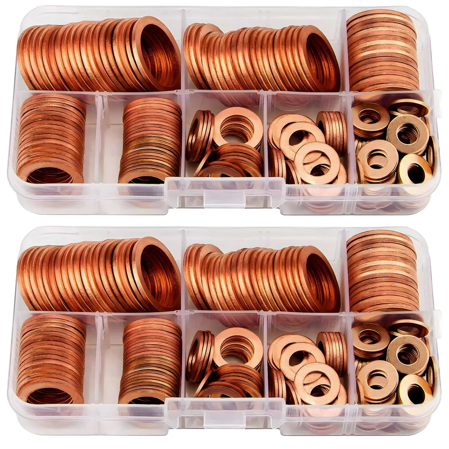 200PCS 9-Sizes Copper Flat Washer Assorted Set - Metric Sealing Fasteners for DIY, Industrial Sump Plug, Oil Drain Plug (M5-M14)