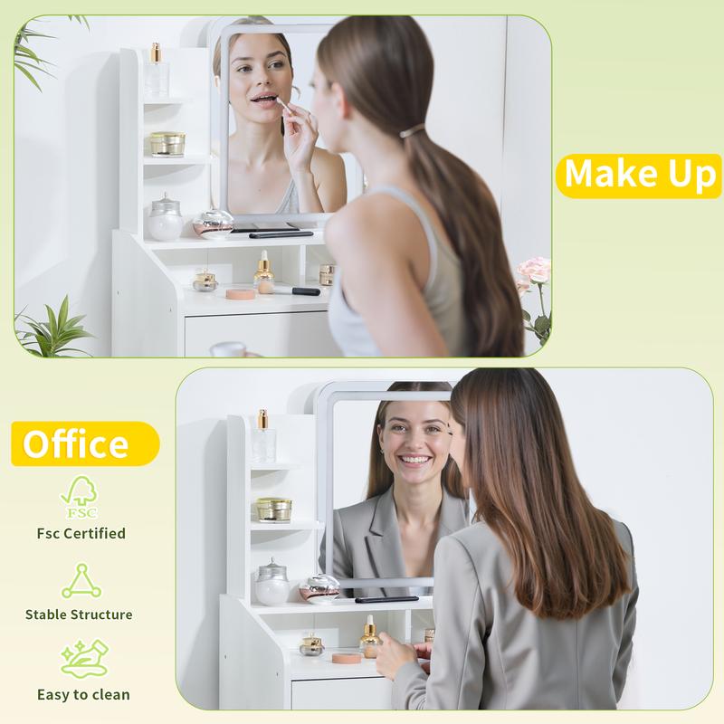 Modern LED Vanity Table, Makeup Desk with Mirror&Lights 3 Color Modes,Drawers&Shelves, for Girls Bedroom,Perfect Gift for Her – bedroom essential