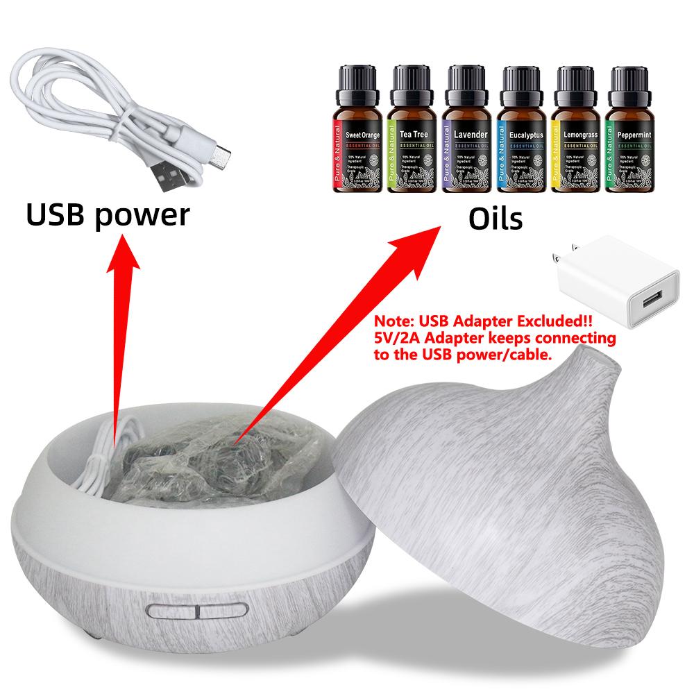 Wood Grain Aroma Diffuser Humidifier 550ml, Ultrasonic Waterless Fragrance Oil Diffuser with Remote, Essential Oil Aroma Diffuser for Home, Anxiety & Flower Humidifier, Air Purifier, Quiet, Auto Shut Off, 6 Oil Bottles Included d is ff use