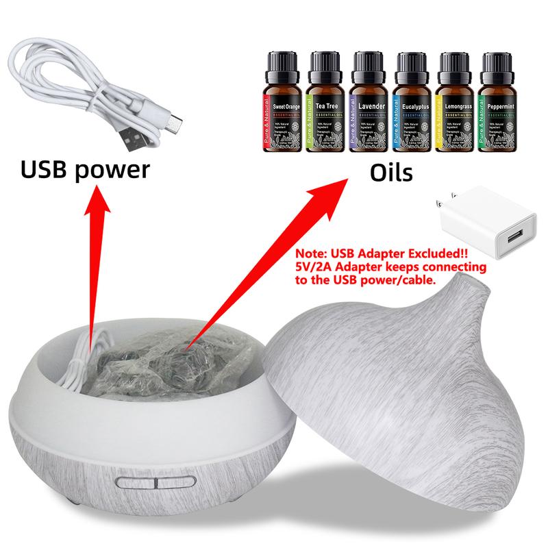 Wood Grain Aroma Diffuser Humidifier 550ml, Ultrasonic Waterless Fragrance Oil Diffuser with Remote, Essential Oil Aroma Diffuser for Home, Anxiety & Flower Humidifier, Air Purifier, Quiet, Auto Shut Off, 6 Oil Bottles Included d is ff use