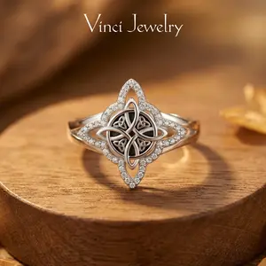 925 Stylish Celtic Knot Ring with Sparkling 5A CZ Halo Design, Vintage and Elegant Witch Knot Ring Jewelry for Women, Spiritual Jewelry Perfect for Daily Wear and Party, Unisex Jewelry Gift for Her, Valentine's Day Birthday Gift