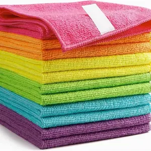 Microfiber Reusable 300gsm Square Towels Knitted Cloth Rags for Kitchen Bath Wall Glass Car Cleaning Packaged in Bag
