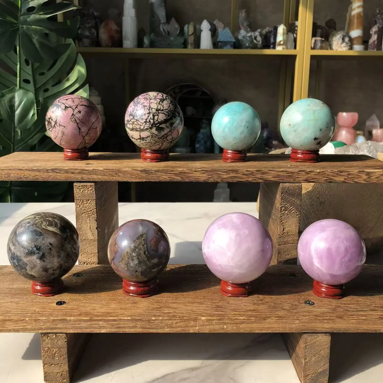 Natural Crystal Rhodonite&Amazonite&Kunzite Sphere Collection