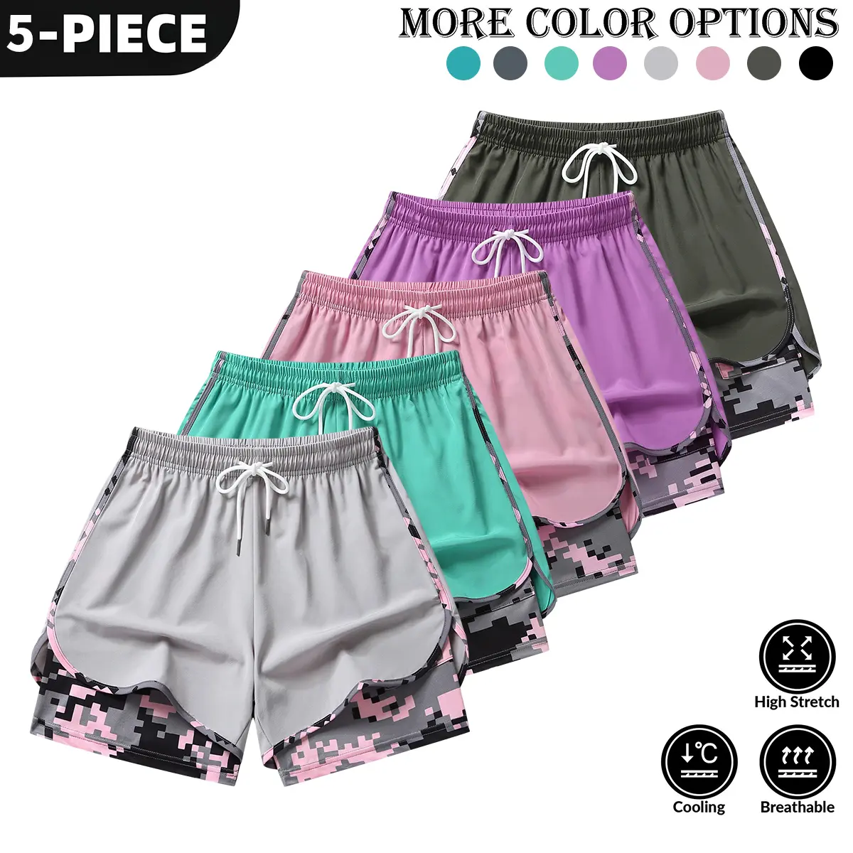 Light gray + light green + pink + purple + army gr