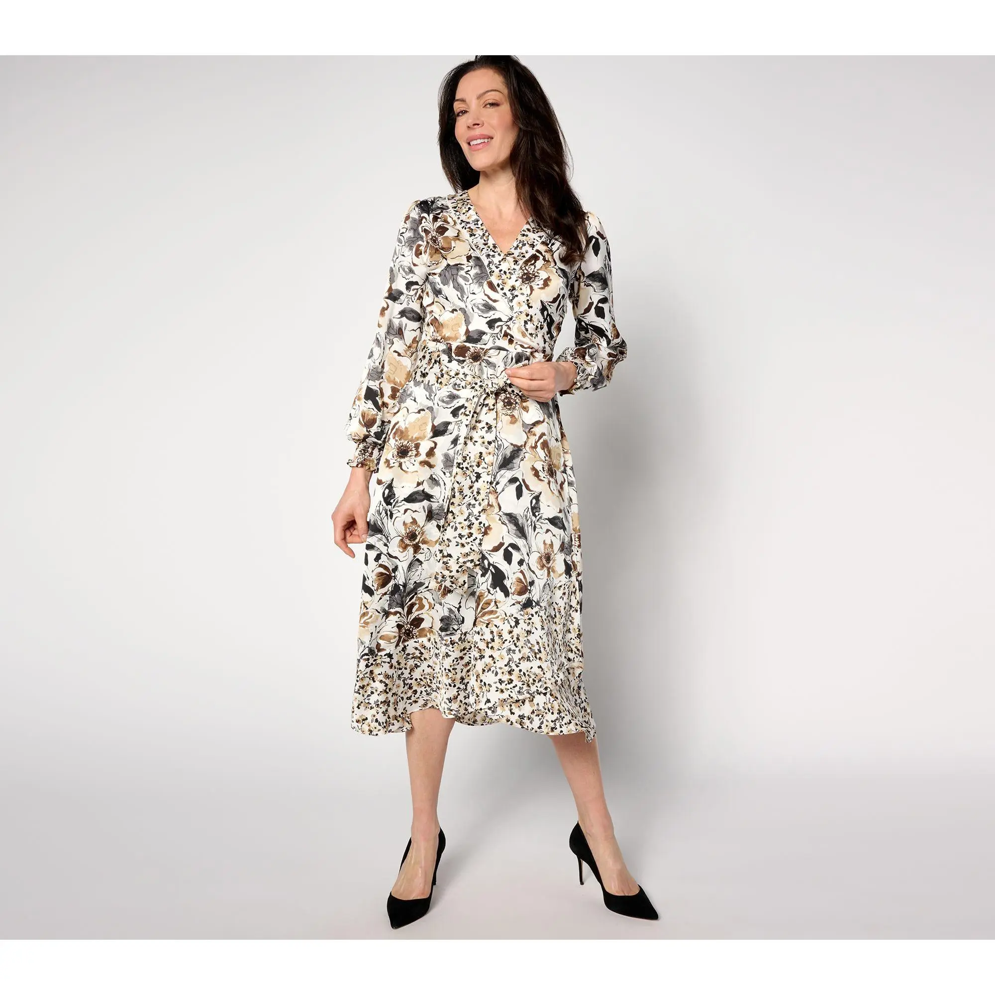 Isaac Mizrahi Live! Regular Floral Printed Faux Wrap Midi Dress