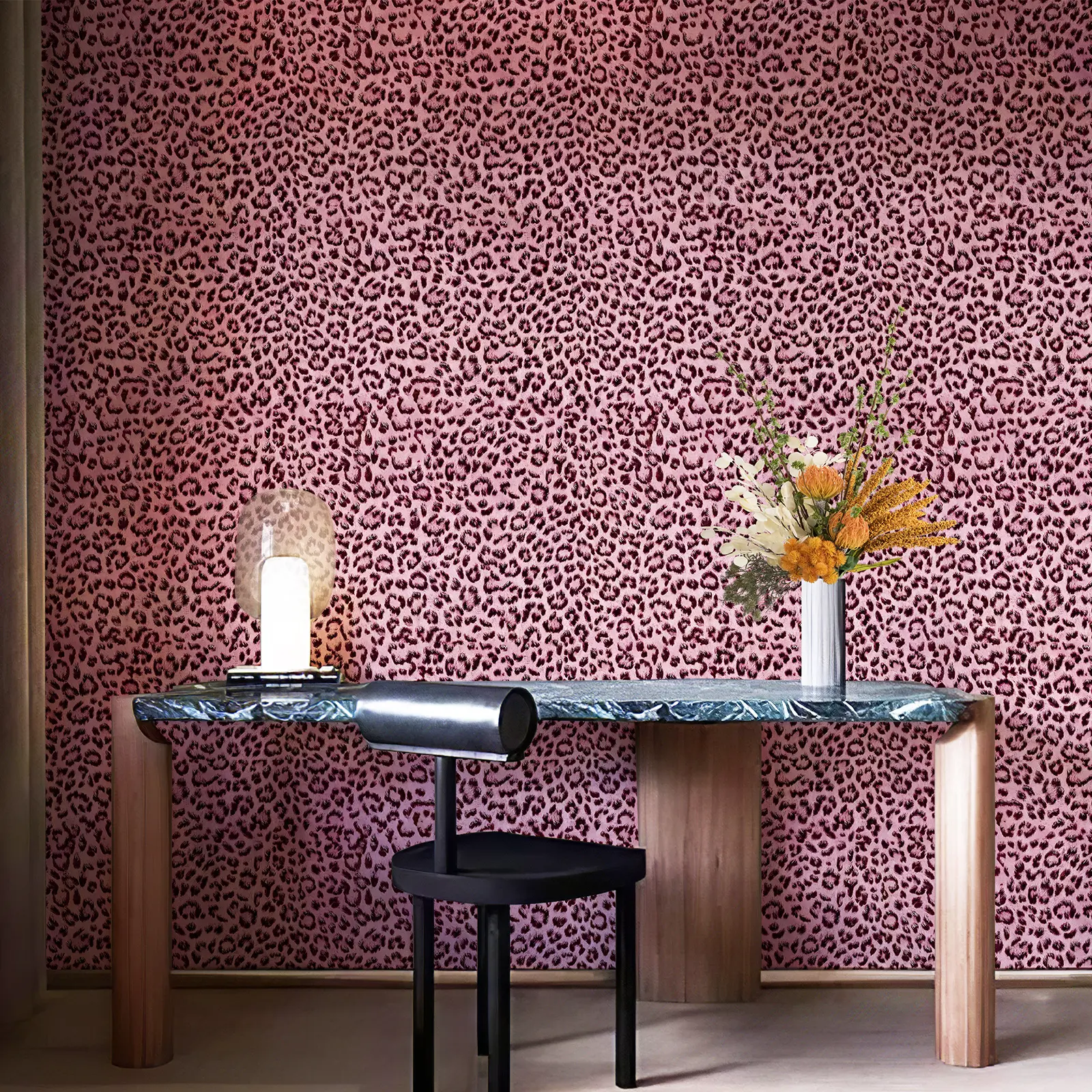 JIFFDIFF Bold Trend-Forward Barbiecore Hot Pink Leopard Decorative Wallpaper, Indoor Self-Adhesive Removable Vinyl Wallcovering for DIY Enthusiasts, Easy Pattern Matching for Clean Smooth Dry Surfaces, Bedroom Accent Walls