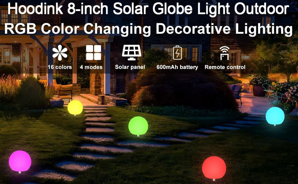 Hoodink 8-in Solar Globe Light Outdoor, Waterproof Solar Ball Light for Outside w/Remote, 16 RGB Color Changing Glowing Orb Lamp Landscape Lighting Mood Lamp w/Ground Stake for Garden Patio Yard Pathway Decor Hoodink 8-in Solar Globe Light Outdoor, Waterproof Solar Ball Light for Outside w/Remote, 16 RGB Color Changing Glowing Orb Lamp Landscape Lighting Mood Lamp w/Ground Stake for Garden Patio Yard Pathway Decor