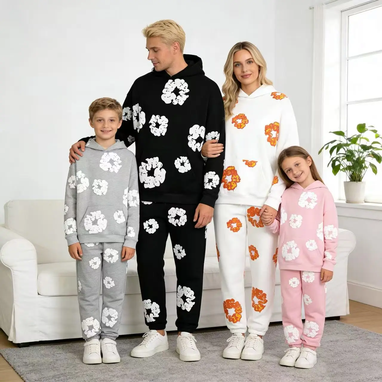 Kids' Streetwear Floral Set, 2-Piece Boys' Matching Outfit with Textured 3D Puff Print Lounge Wear, Boys' Sets Matching Outfit