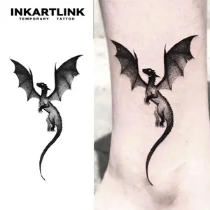 INKARTLINK Tattoo Tech, 2 Sheets Medium Semi Permanent Tattoo, Adult Art Design Temporary Tattoos, Lasts 1-2 Weeks, Waterproof, Realistic Look, No Adhesive, No Reflection (Pterosaur)