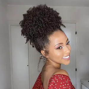 Large Afro Puff Drawstring Ponytail for Black Women Synthetic Kinky Curly Bun Hair Extensions Black Updo Hairpieces for Black Women Girls