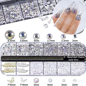 3D Acrylic Butterfly Flowers Bear Nail Charms Art 3D, AB Crystal Rhinestones Multi Shapes Pearl Gold Metal Art, Decal Jewelry Accessories DIY Crafting, 2 Piece Set