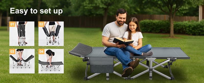 Lilypelle Folding Camping Cot w/3.3 Inch 2 Sided Mattress, Up to 880 Lbs Heavy Duty Sleeping Cots with Carry Bag, Folding Guest Bed, 1200 D Layer Oxford Portable Travel Camp Cots