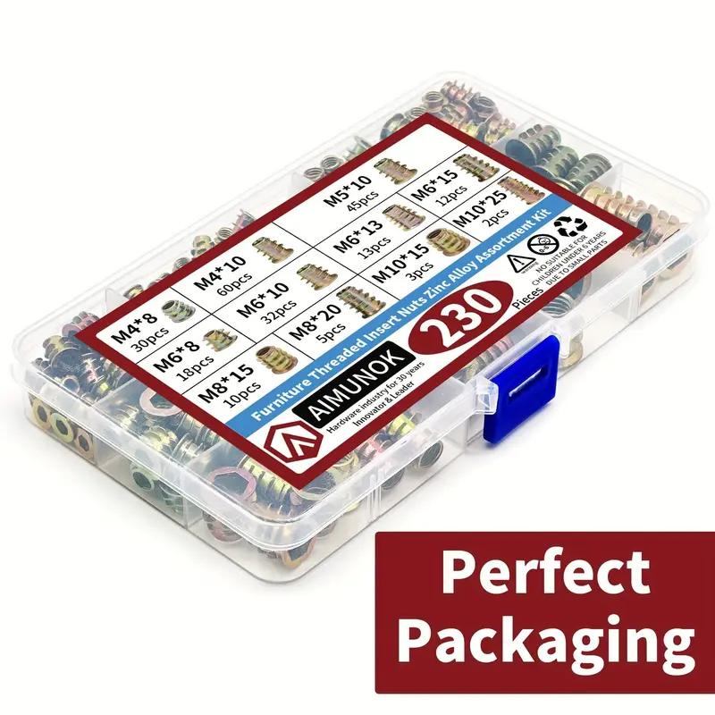 M4 M5 M6 M8 M10 Threaded Insert Nuts Hex Socket Drive Assortment Kit for Woodworking and Furniture Repair DIY Projects High Quality Industrial Grade Fasteners Hardware