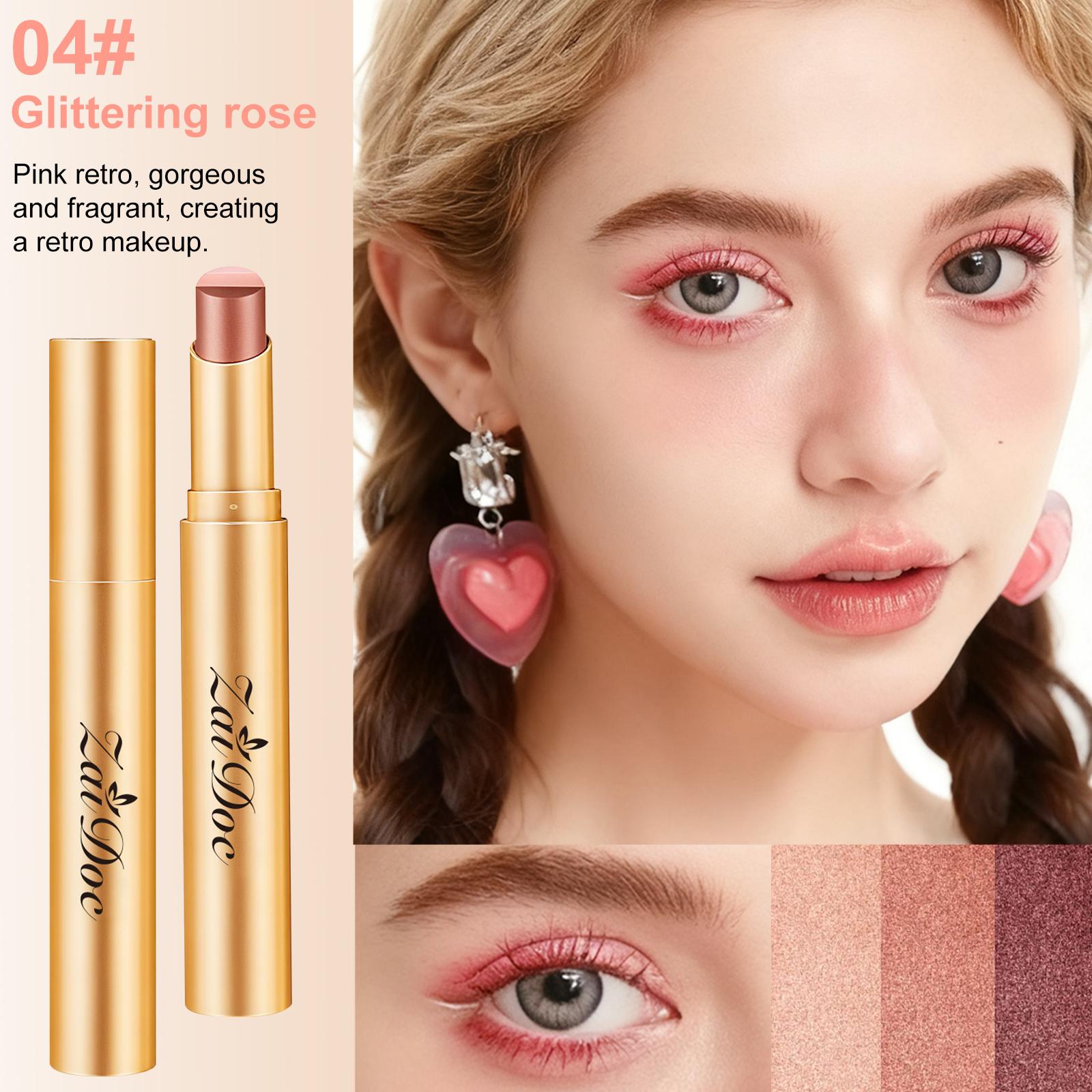 3-in-1 Easy Eyeshadow Stick for Beginners，Smudge-Proof in Seconds, One-Stroke Application，Creamy Shimmer Trio Eyeshadow Stick