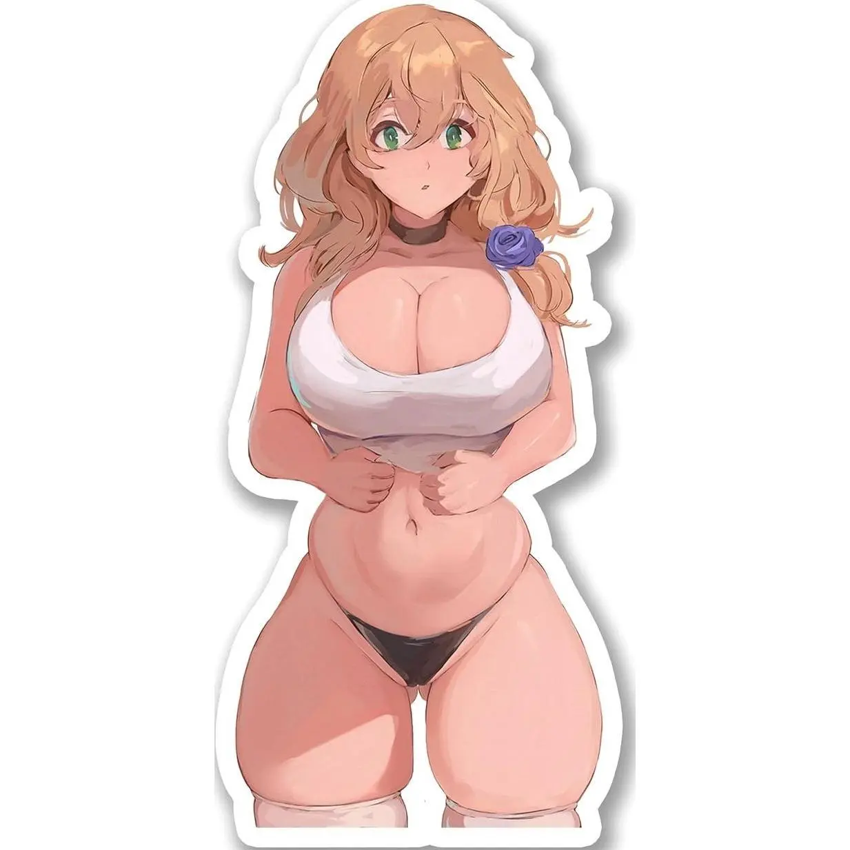 Anime Girl, Yellow Hair, Green Eyes, Peach Cute Sticker for Adult Laptop Skateboard Motorcycle Car Bike Luggage Case Decoration Waterproof Decals Sticker