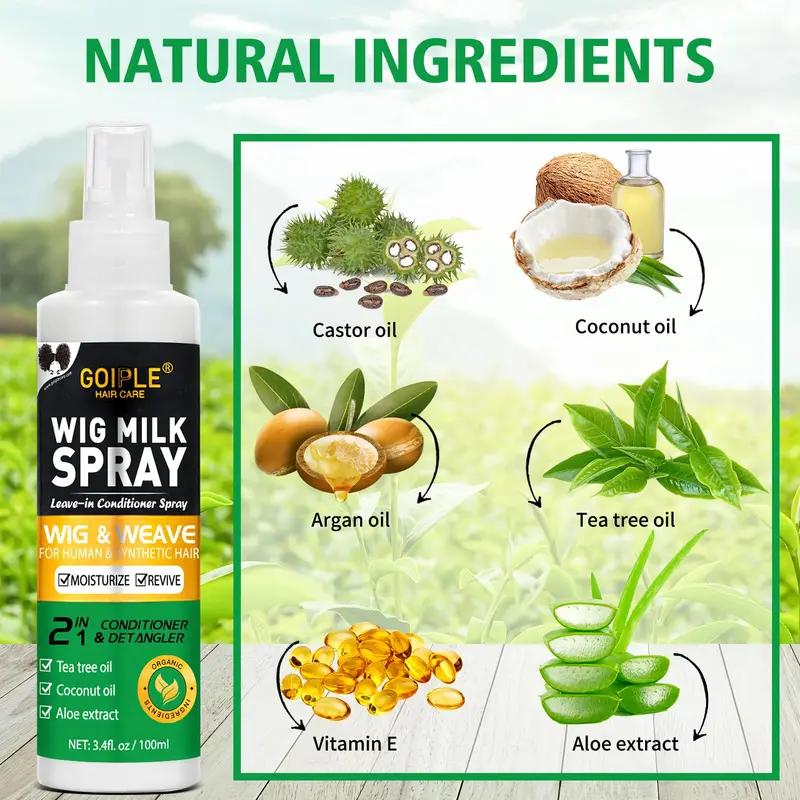 Wig Shampoo for Synthetic Wigs & Wig Milk Spray for Synthetic Hair, Detangle and Anti-Frizz, Cleansing-Inspired Care for Daily Use Conditioner Haircare Cleansing Cleanser