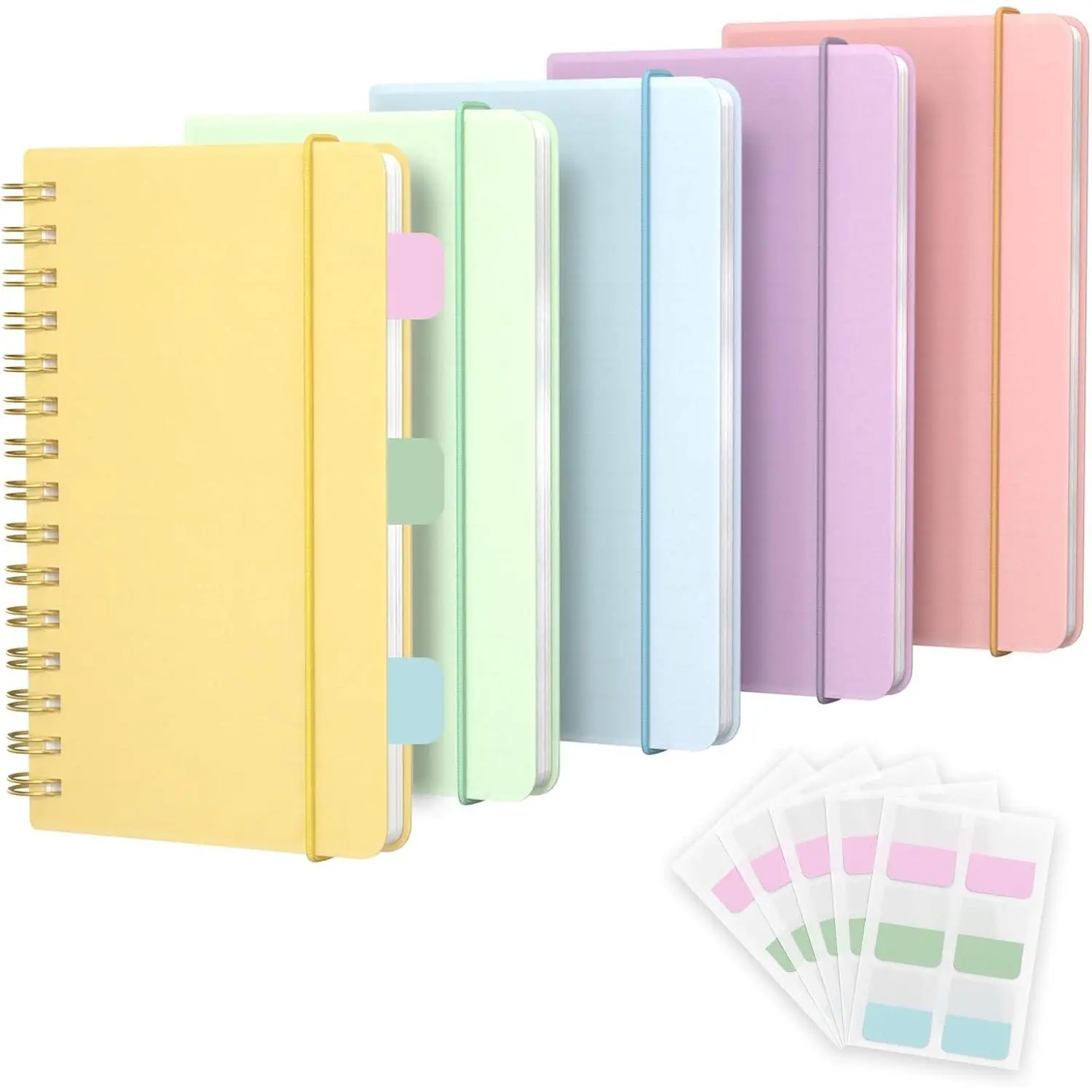 5 Pack Small Mini Pocket Spiral Notebook 5.5x3.5, Hardcover Little Notebook with Removable Dividers Tabs, Journals Note Books for Note Taking, Work, School, Cute Notebooks with Strap 70 Sheet