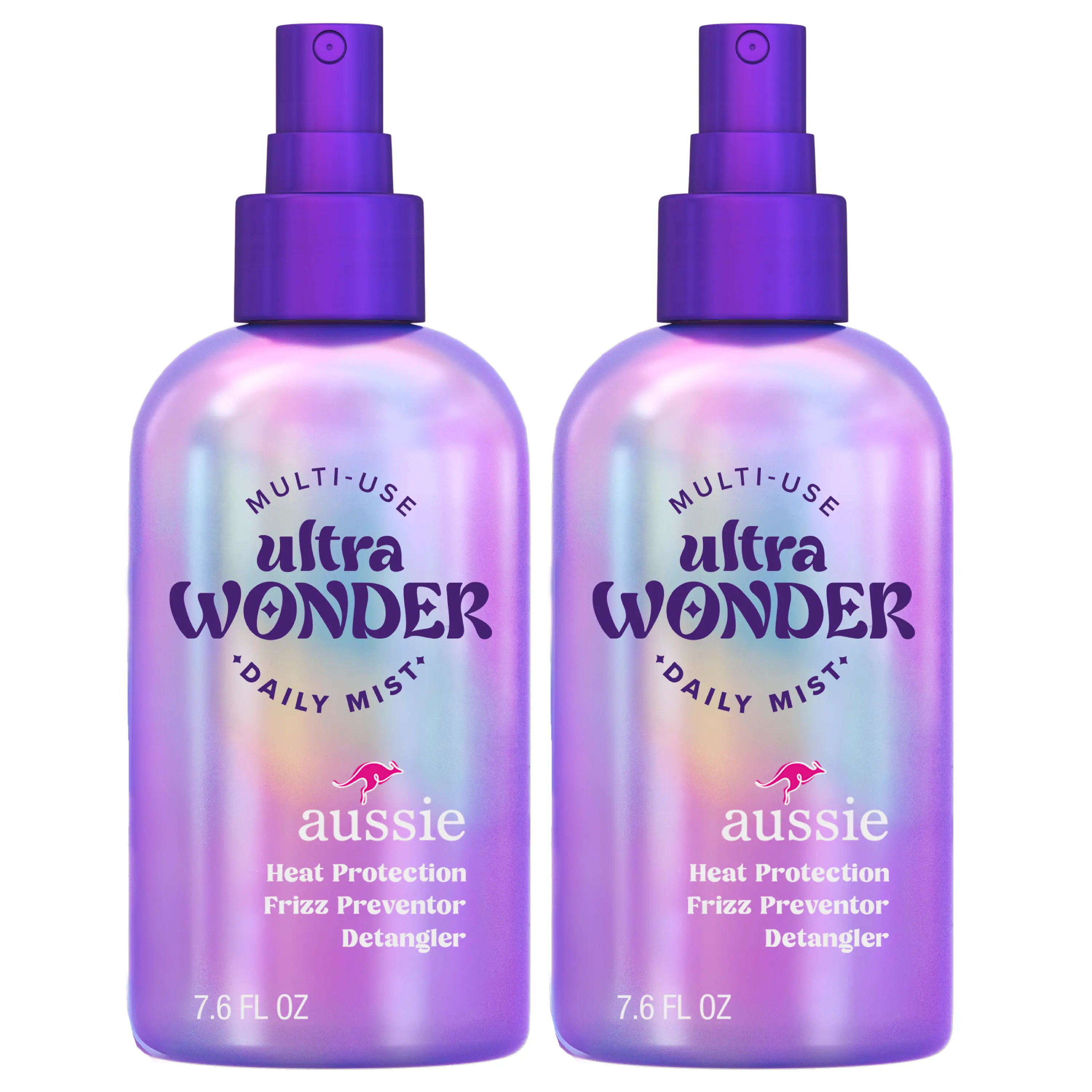 Aussie Ultra Wonder Daily Mist Lightweight Multi-Use Detangler, Silicone-Free, for All Hair Types and Curls, 7.6 Fl Oz (2 pack)