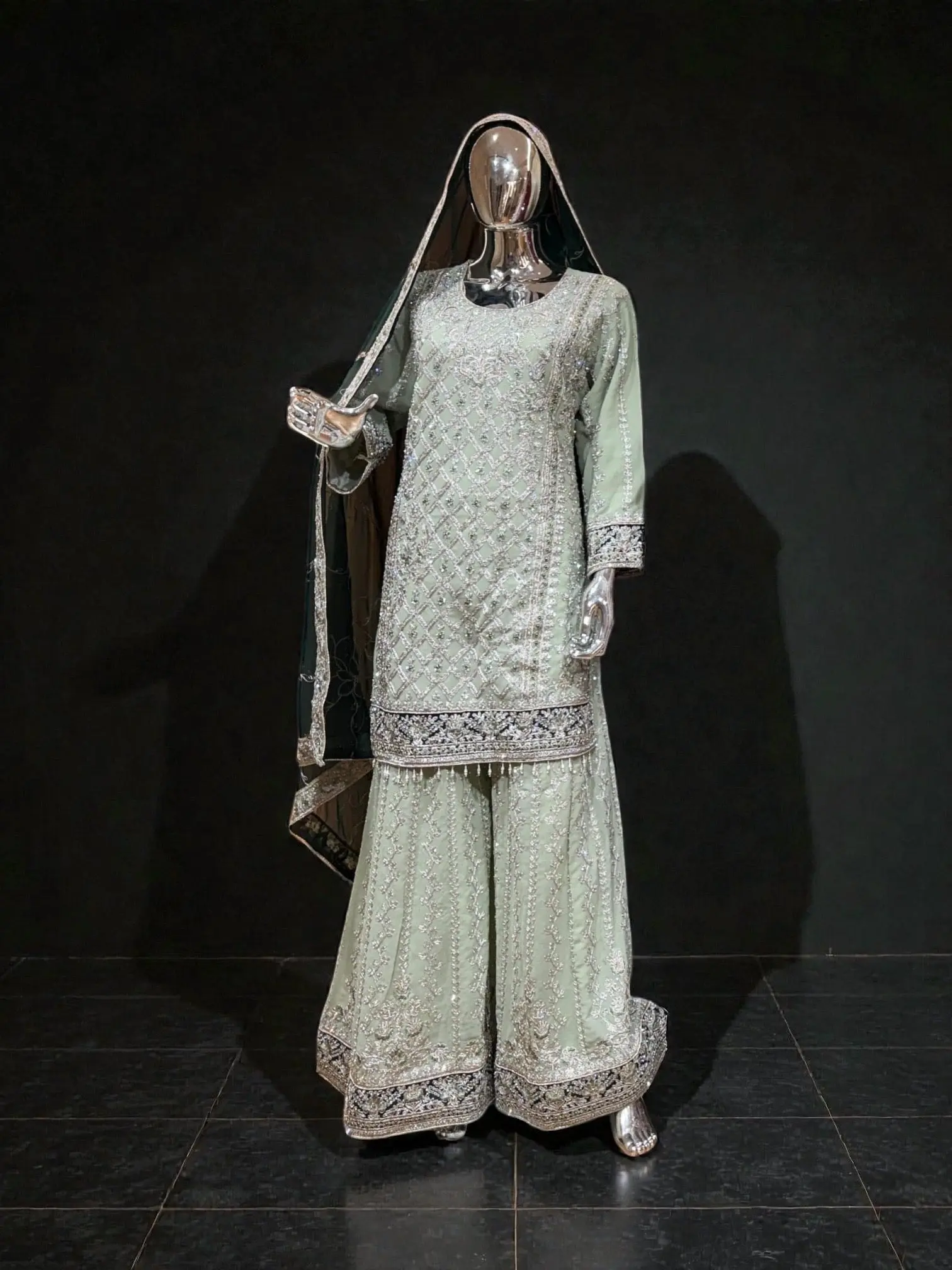 Georgette Russian Plazo Dress, Cultural Wear for Women