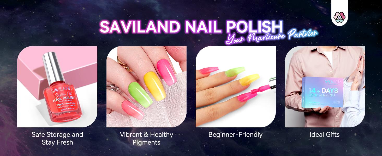 SAVILAND Glow-in-the-Dark Nail Polish Set: 12 Luminous Neon Vegan Shades Base & Top Coat Quick-Dry Formula Perfect for Salon Home DIY & Nail Art(All kits include a base coat and top coat for nail polish)