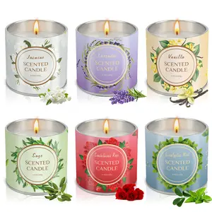 Scented Candle Gift Set for Women, 6 Pack, 39 oz Total, 6.5 oz Each, Jasmine, Lavender, Vanilla, Sage, Sandalwood Rose, Eucalyptus Mint, Aromatherapy Candles for Home, Gifts for Women