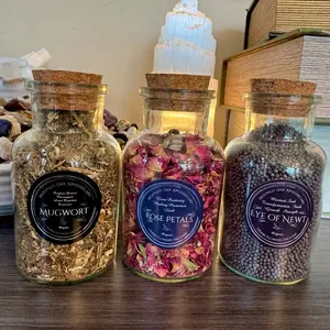 Witchcraft Bottles Apothecary Flowers, Bark, Incense Organic Free Gift Wrap Magic Jars 150ml