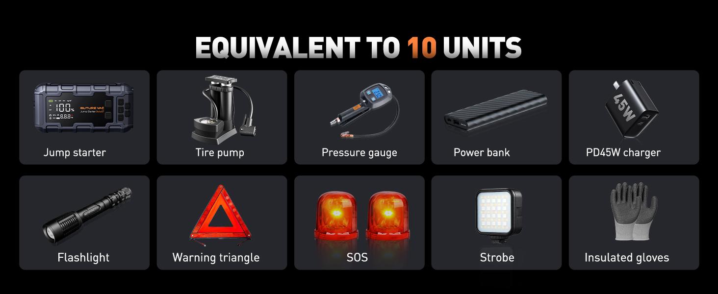 Buture 10-in-1 Portable Car Battery ultra-safe Jump Starter with Air Compressor 8000A 160PSI 45W Charger, Jump Starter Jump Box (All Gas 14L Diesel), Car Battery Jumper Starter Portable Jumper Cables, Gloves, Lights,Christmas,gift