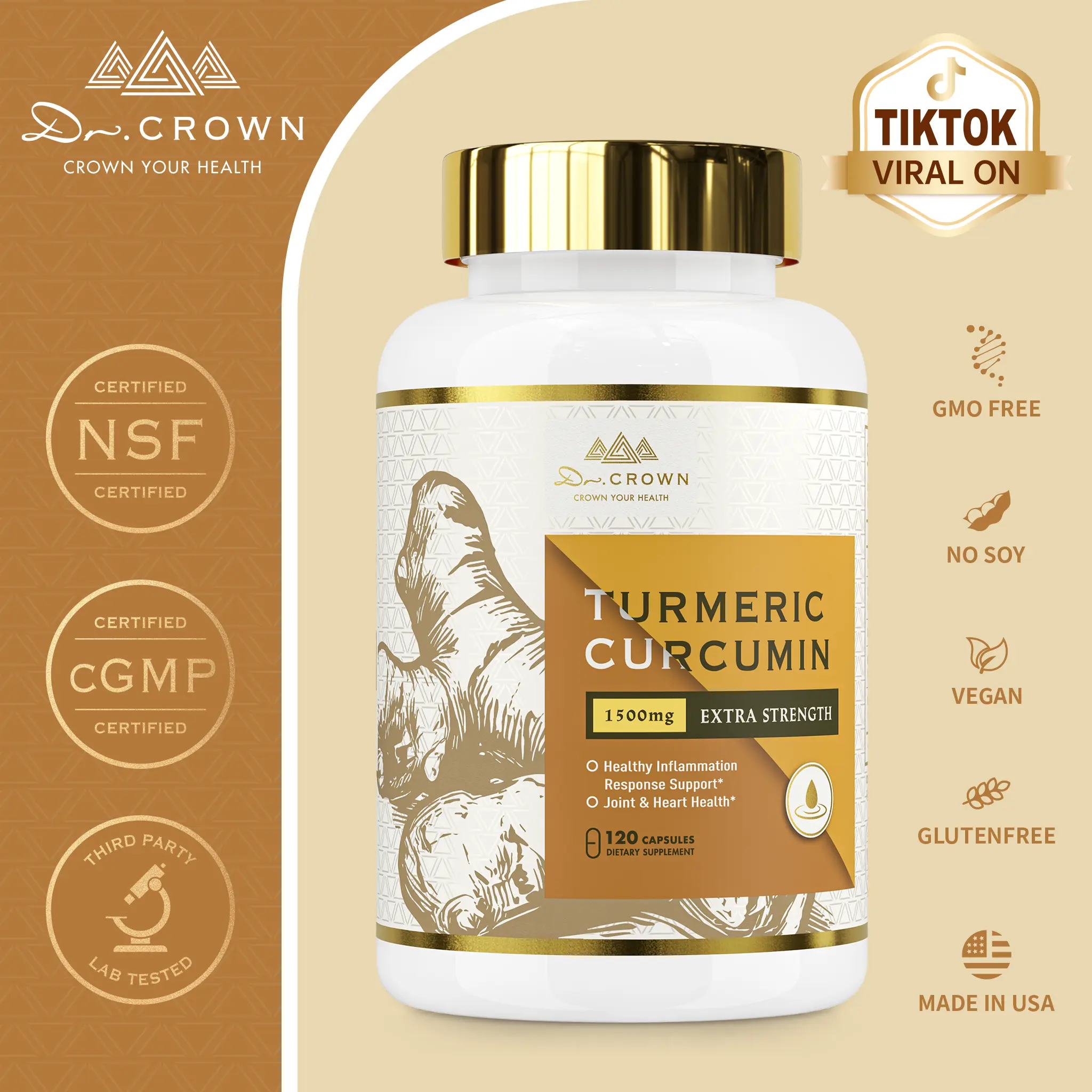 Dr. CROWN Turmeric Curcumin Nutritional Supplement (1500mg, 95% Curcuminoids) with Black Pepper, MCT Oil - 120 Capsules, Natural Healthcare Supplement, Curcumin Antioxidants, Capsule for Easy Dosing, Natural Supplements, Curcumin Antioxidants Nutritional