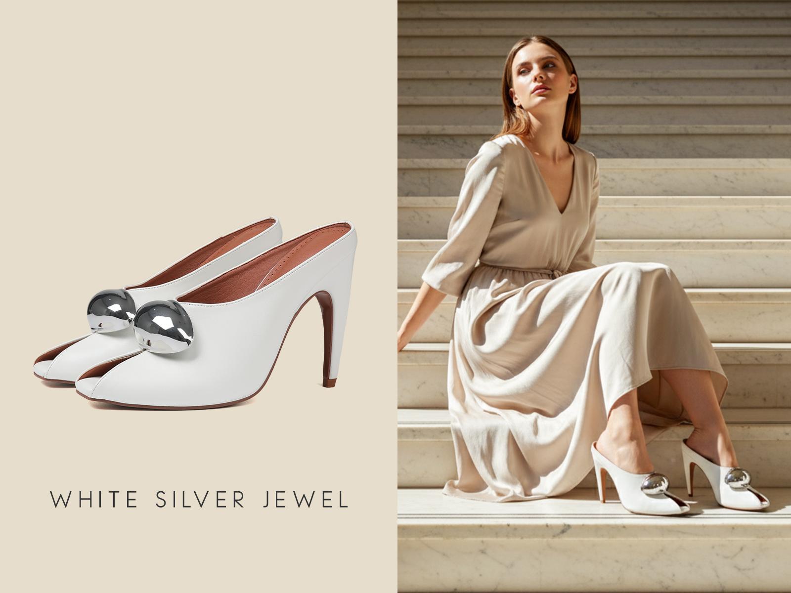 CYNLLIO Stiletto Heels for Women Peep Toe Heeled Mules Sandals Pointed Toe Pumps High Heeled Sandals Fashionable Metal Decor Jewel Comfortable Slip On Sandals Elegant Office Casual Wedding Dating Spring Casual Shoe