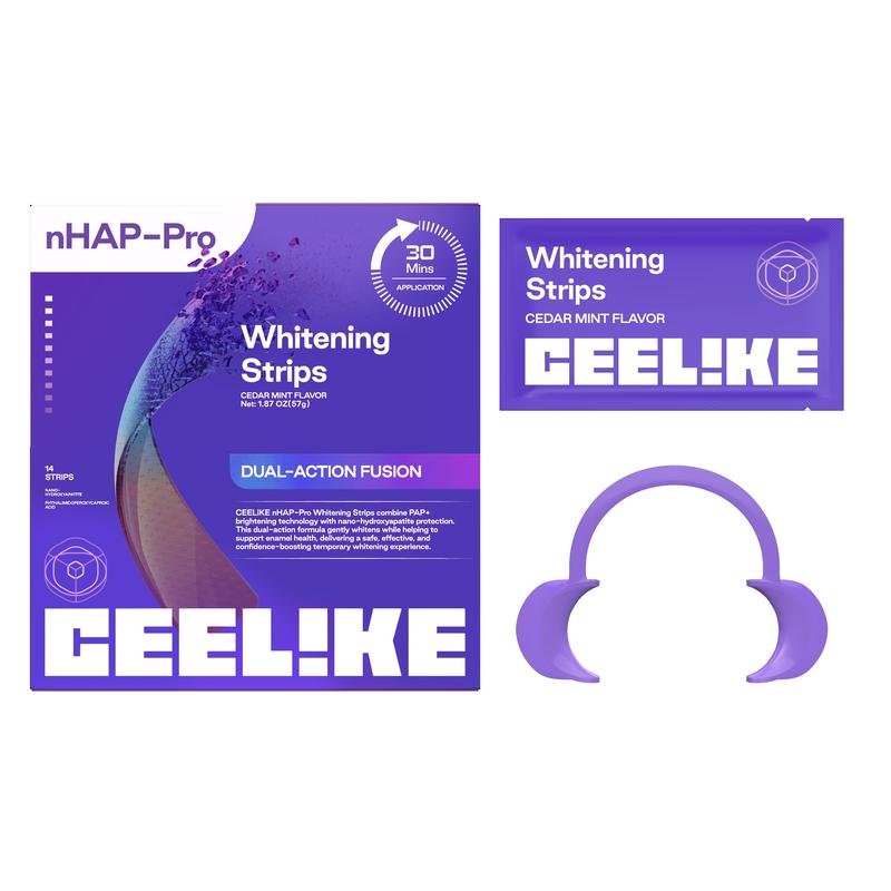【CEELIKE】 Purple Teeth Whitening Strips  With Free Cheek Retractor - 7/21 Whitening Sessions -Nano-Hydroxyapatite Safe for Enamel - Non Sensitive Teeth Whitening - Peroxide-Free