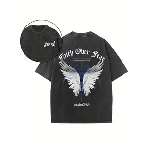 1 piece, 230g double-sided washable, strong fear print T-shirt, high-quality batik print cotton vintage fashion brand T-shirt, suitable for a certain thickness T-shirt for summer, gift for festivals