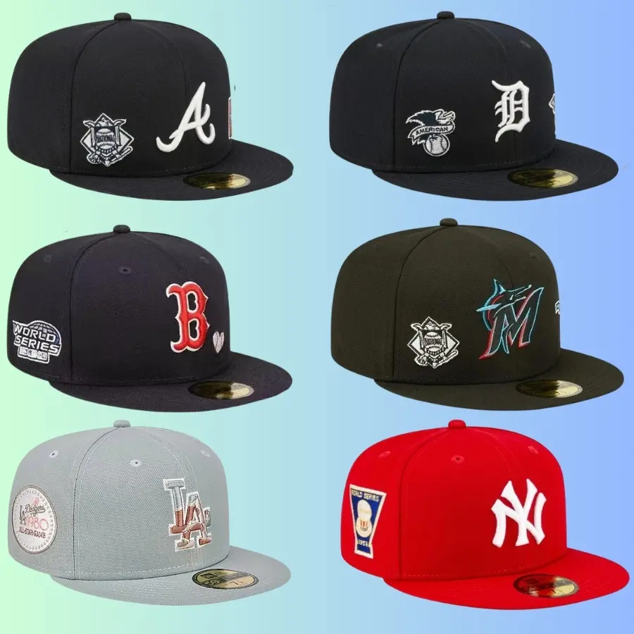 New Era MLB 59FIFTY Fitted Hat Collection – New York Yankees, Los Angeles Dodgers, Boston Red Sox, Atlanta Braves, Detroit Tigers, Miami Marlins Baseball Caps, World Series Side Patch, Limited Edition Streetwear Cap