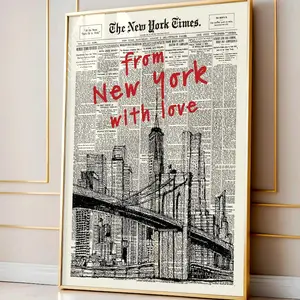 Custom Retro New York Newspaper Print, New York City Art Print, Bar Cart Art, Typography Quote Print, Trendy Wall Art, NYC Digital Print