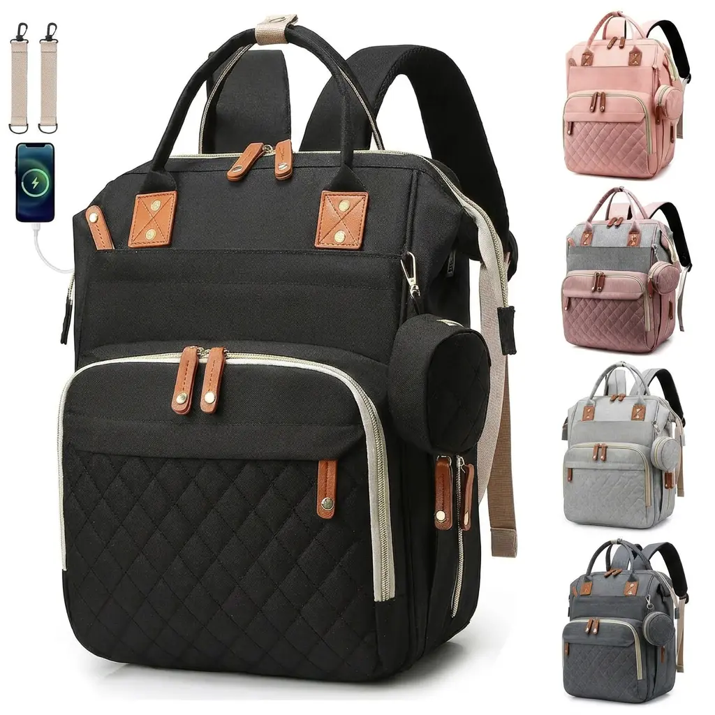 Stylish Lightweight Waterproof Diaper Backpack with Diaper Bag Organizer, 3 Insulated Bottle Pockets, Stroller Hooks, Multi Compartments – Baby Travel Gear for New Parents