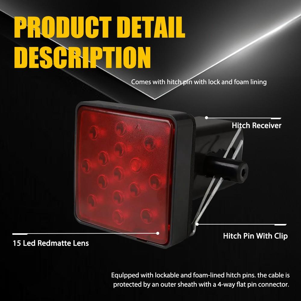 AUXITO Red Lens 15-LED Tow Hitch Receiver Strobe Brake Light For Truck SUV 2-Inch Hole