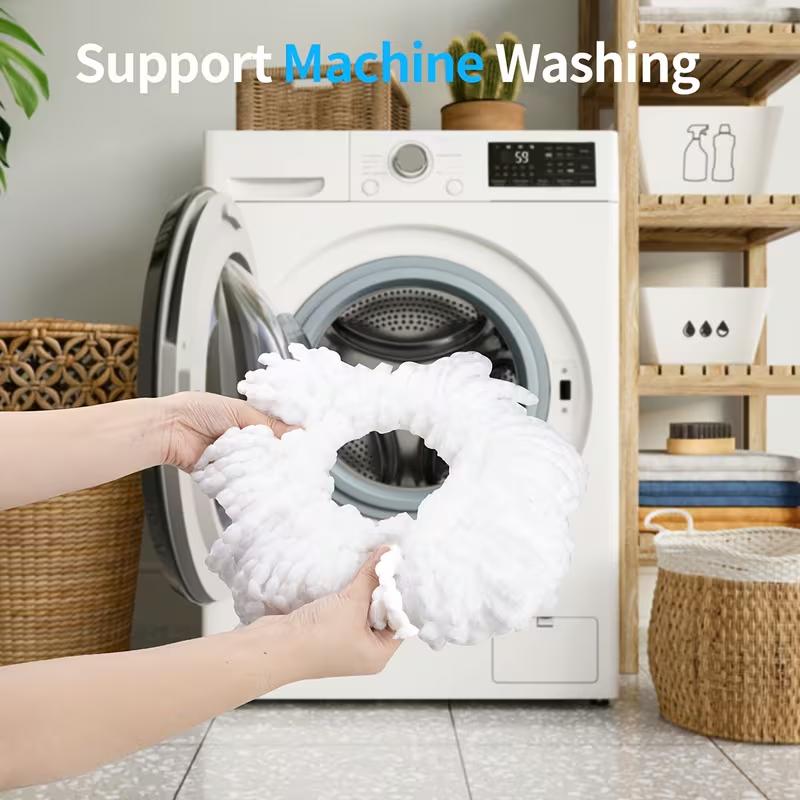 Spin Mop Bucket with Wringer Set Operable 360° Rotating Mop Bucket Set with 3 Microfiber Replacement Heads Stainless Steel 49 Inch Adjustable Handle Household Cleaning Tools Black Plastic