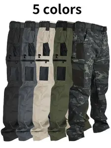 Men’s solid-color tactical cargo work pants, available in packs of 1 or 2 pieces, featuring multiple pockets and zip closures. Available in various colors. Durable outdoor training pants suitable for fishing, outdoor activities, work, hiking, and camping,