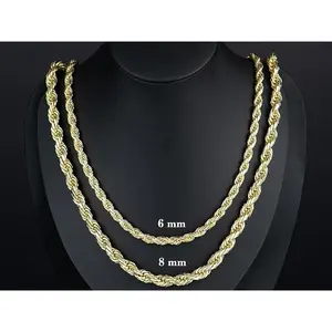 Plated Rope Chain Necklace for Women andMen,Upgraded Shine, Faceted Cut, Tarnish-Free, Goldstone necklace 6mm/8mm, 24Jewelry