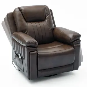 IOKOPO Electric Automatic Rocking Recliner Chair for Adults, Auto Rocking Recliner, Eco-Leather Swivel Recliner, Nursery Modern Single Upholstered Sofa for Living Room, Electric Adjustable Reclining, Brown/Gray