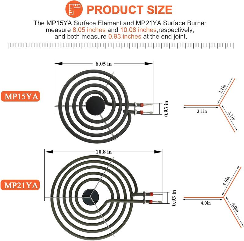 Beaquicy MP31YA Electric Range Burner Element - Replacement for Ken-more Whirlpool Range Stove - Package Include 3 pcs MP15YA 6" and 1 pcs MP21YA 8"