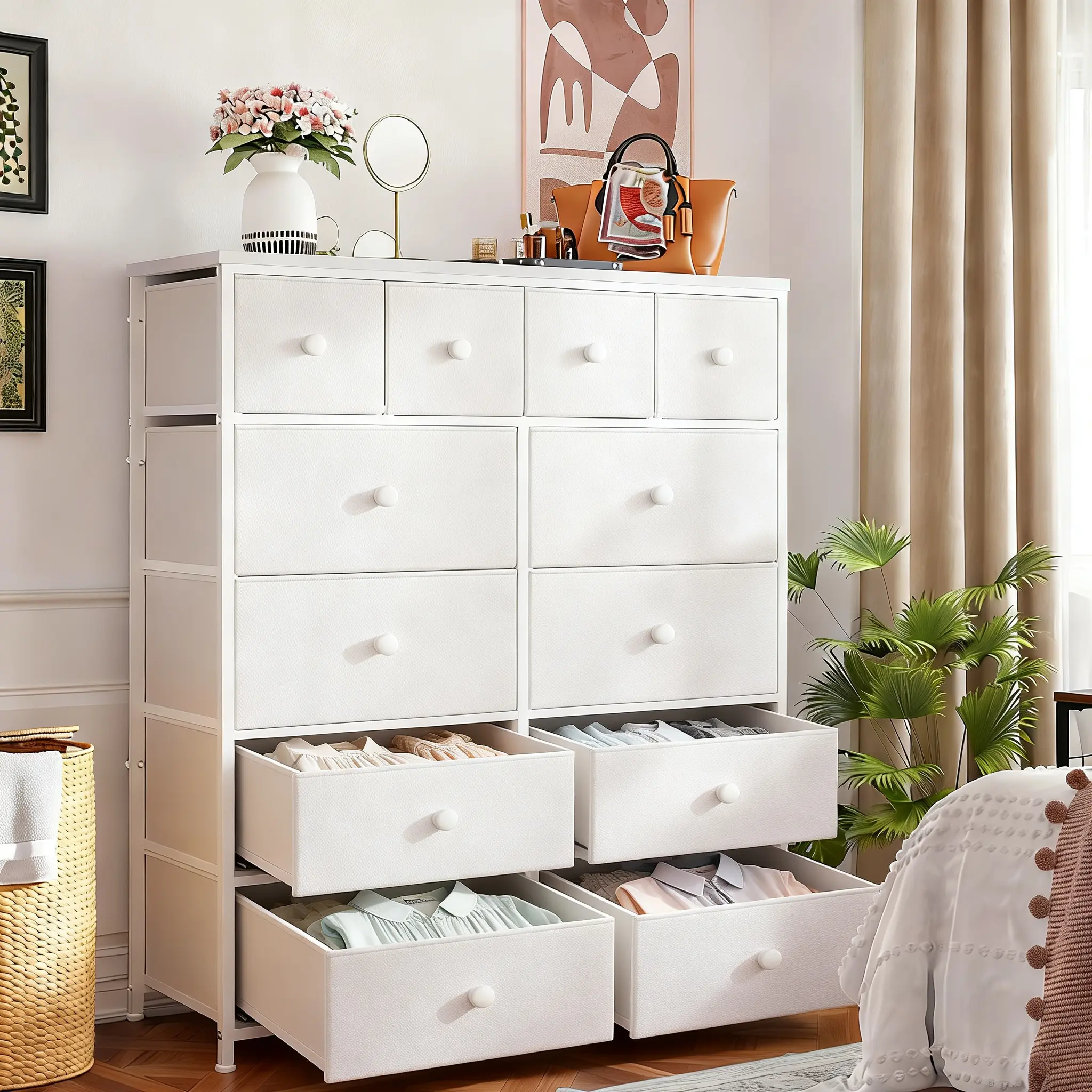 【Dealsforyoudays】Raybee Furniture Dresser with 12 Drawers, Wooden Top Metal Frame Fabric Storage Organizer Cabinet, Tall Dressers for Girls Bedroom, Living Room, Hallway, Closet