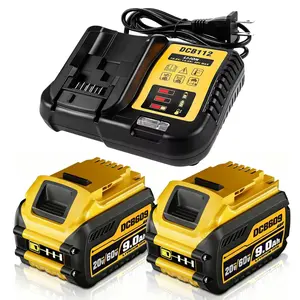 2 Pack 9.0Ah Replacement DCB609 Battery & DCB112 Fast Charger Combo for Dewalt 20V Max Battery,Compatible with Dewalt 60v FlexVolt Batteries & Cordless Power Tools DCB612 DCB609 DCB606