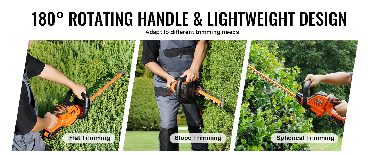VEVOR 20V Cordless Hedge Trimmer, TikTokShopBlackFriday, 18 inch Double-edged Steel Blade, Hedge Trimmer Kit 20V Battery, Fast Charger, and Blade Cover Included, 180° Rotating Head