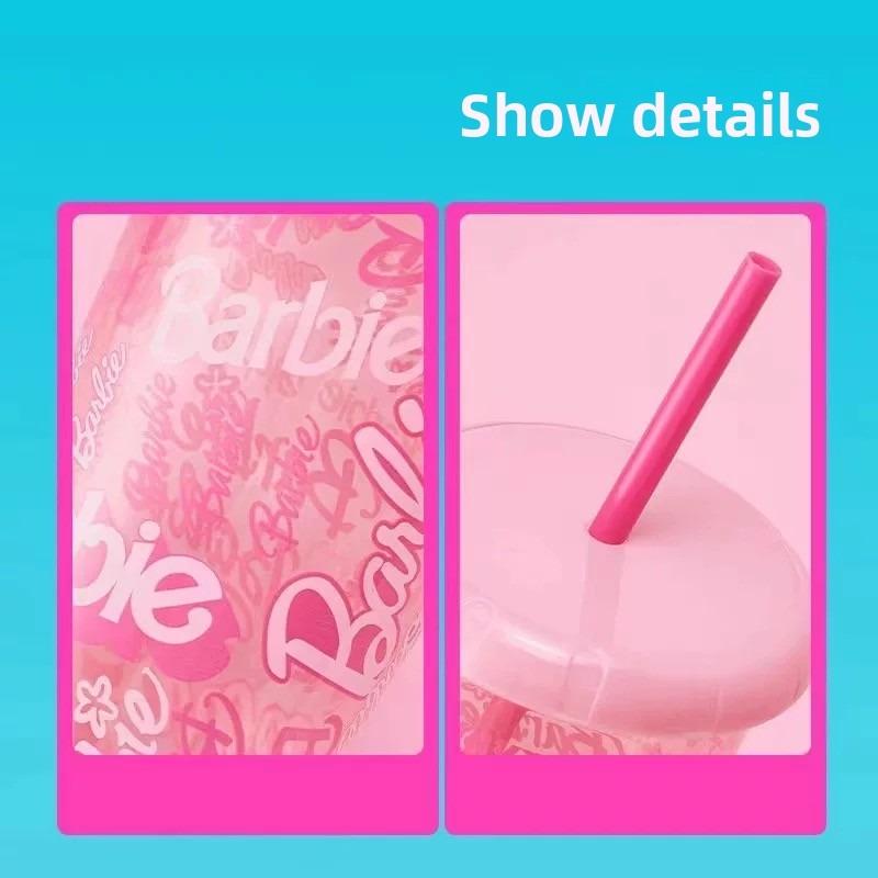 [New Year's gift] MINISO Barbie Sunlight Sparkle Straw Plastic Cup 4-Piece Set Alphabet Water Cups for Drinks and Soda, New Year's gift and Black Friday